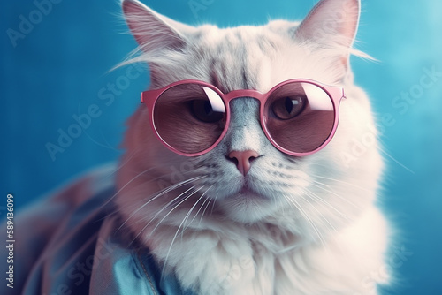 Fashion photography portrait of a cat in a stylish modern outfit. Generative AI