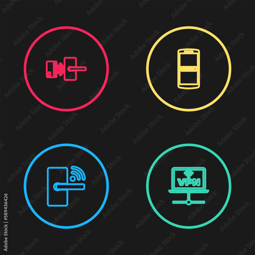 Set line Digital door lock with wireless, VPN Computer network, Mobile and password and icon. Vector Set line Digital door lock with wireless, VPN Computer network, Mobile and password and icon. Vector