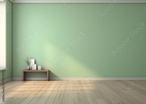 Green wall empty room mockup digital illustration. a captivating depiction that inspires creativity and allows you to showcase your unique style in any space. Generative AI