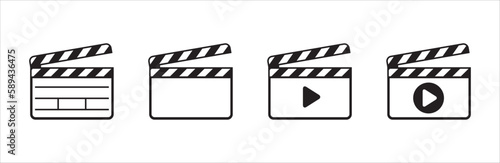 Clapperboard icon set. Opened movie shooting clapper board vector. Film cinema symbol. Vector stock illustration. Outline design style.