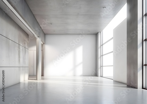 A modern and edgy space  Check out our digital illustration of an empty room in a trendy concrete loft style mockup - perfect for showcasing your unique personality and style. Generative AI