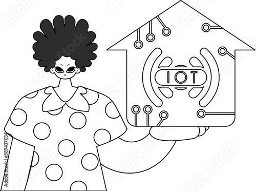 Guy with IoT logo, in linear vector style