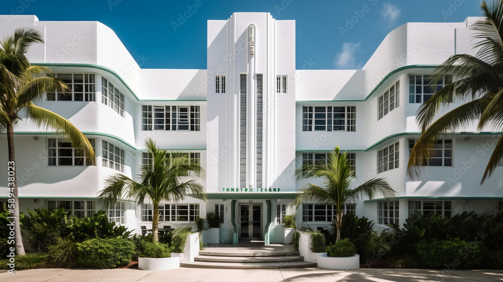 luxury white tropical hotel. Generative ai