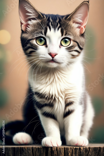 Portrait of a adorable cat, funny and cute face closeup, isolated on beautiful bokeh background, created with generative ai  © fiermanmuch