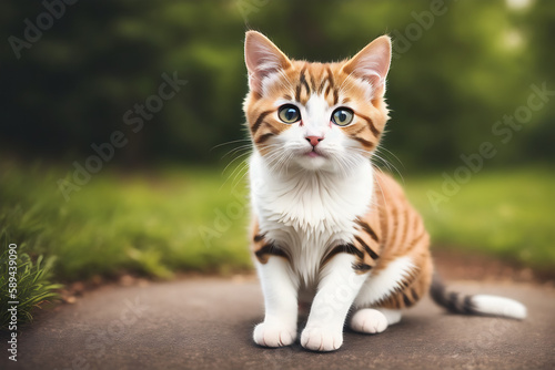 Portrait of a adorable cat, funny and cute face closeup, isolated on beautiful bokeh background, created with generative ai 