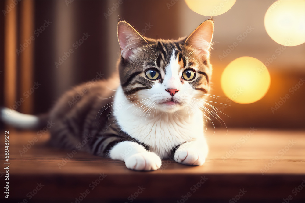 Portrait of a adorable cat, funny and cute face closeup, isolated on beautiful bokeh background, created with generative ai
Portrait of a adorable cat, funny and cute face closeup, isolated on beautiful bokeh background, created with generative ai