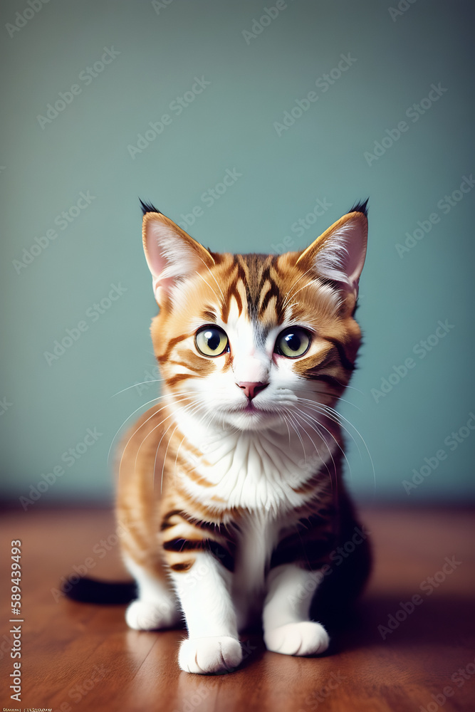 Portrait of a adorable cat, funny and cute face closeup, isolated on beautiful bokeh background, created with generative ai
