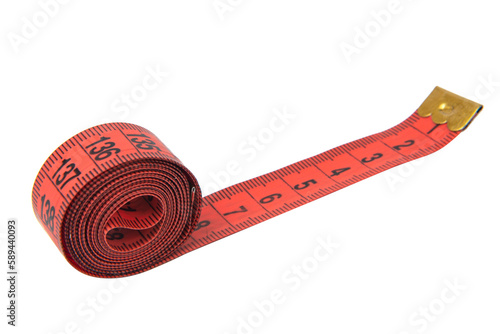 Measuring tape red color diet isolated on the white background