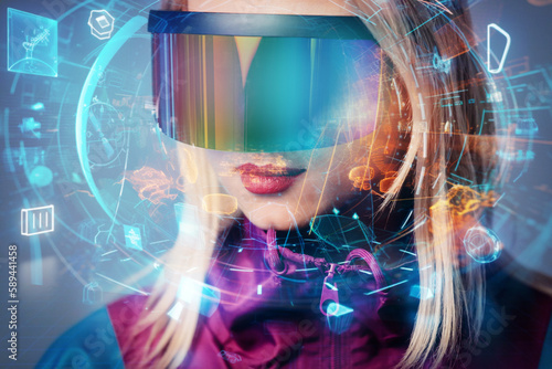 Wallpaper Mural Woman in futuristic glasses on grey background Torontodigital.ca