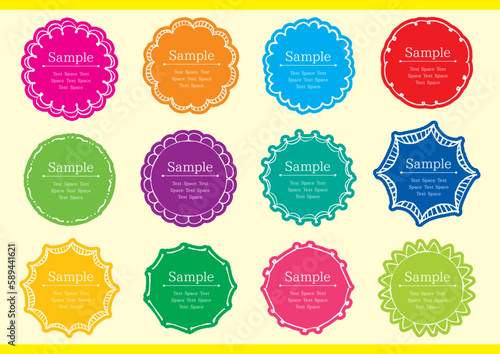 フリーハンドでペンで描いた原色系の円形フレームセット