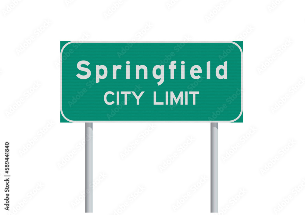 Vector illustration of the Springfield (Missouri) City Limit green road sign on metallic poles Vector illustration of the Springfield (Missouri) City Limit green road sign on metallic poles