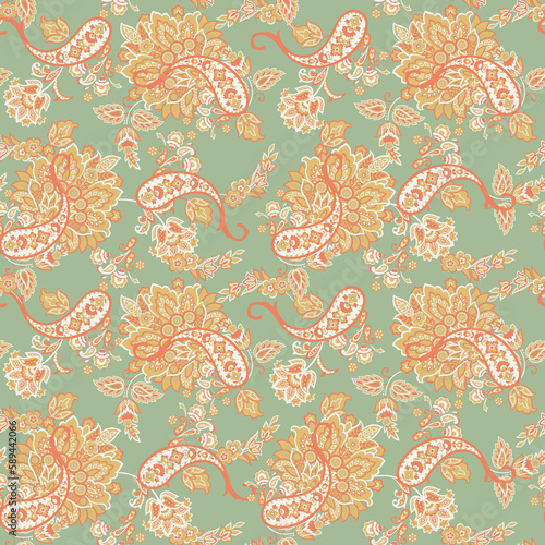 Seamless pattern based on traditional Asian elements Paisley. Traditional colorful seamless paisley vector pattern. Pattern for textile design or fabrics. Fashionable delicate design