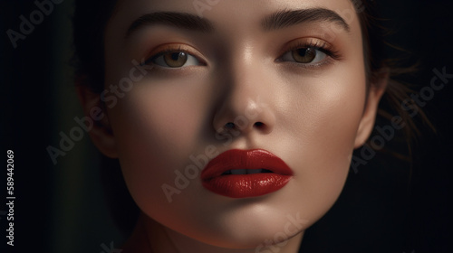 Wallpaper Mural The focus of the photo is on a pair of lips, coated in a glossy lipstick that catches the light. Generative AI image. Torontodigital.ca