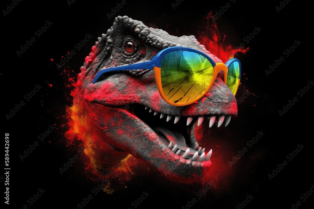 T-rex in sunglasses realistic with paint splatter abstract T-rex in sunglasses realistic with paint splatter abstract