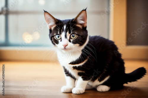 Portrait of a adorable cat, funny and cute face closeup, isolated on beautiful bokeh background, created with generative ai