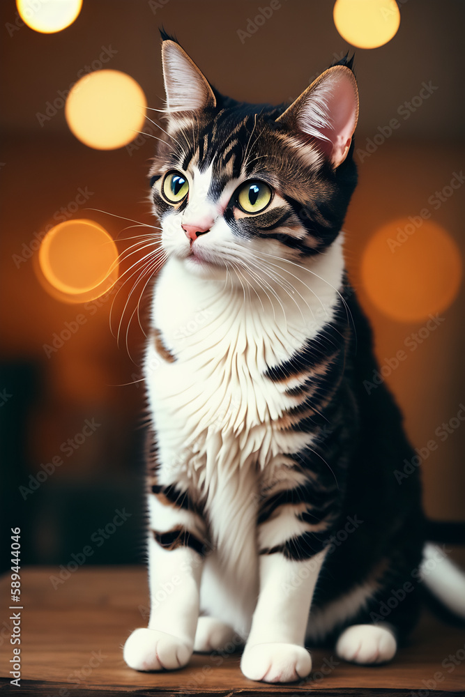 Portrait of a adorable cat, funny and cute face closeup, isolated on beautiful bokeh background, created with generative ai Portrait of a adorable cat, funny and cute face closeup, isolated on beautiful bokeh background, created with generative ai