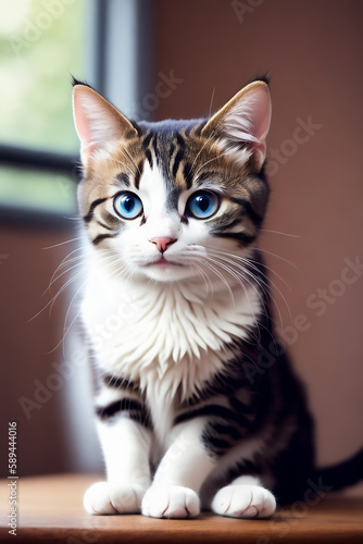 Portrait of a adorable cat, funny and cute face closeup, isolated on beautiful bokeh background, created with generative ai © fiermanmuch