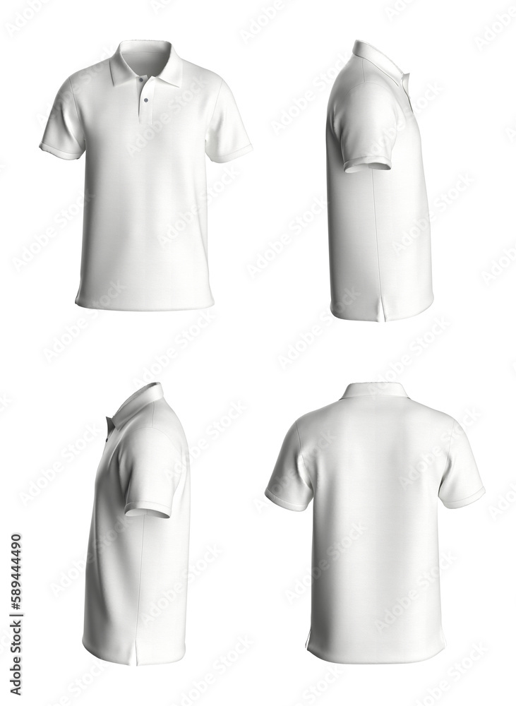 Polo T-shirt template, from four sides, isolated on white background ...