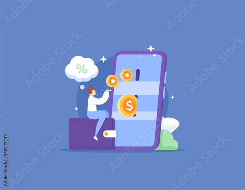 the concept of cashback. return on investment. a user or customer earns points from deposit and payment transactions. payment bonuses, royalty programs, and rewards. illustration concept design