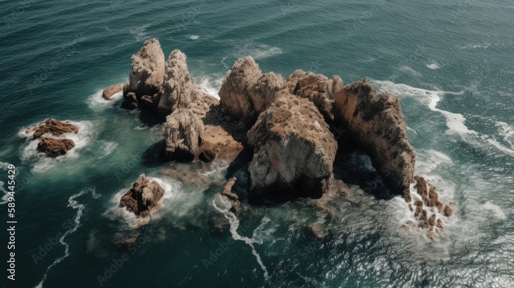 Obraz premium Nature's Artistry from Above A Breathtaking Aerial Photography of Stunning Rock Formations on the Sea