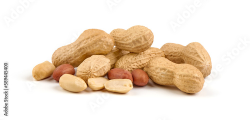 Organic peanuts in shell, isolated on white background.