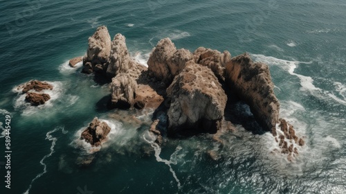Nature's Artistry from Above A Breathtaking Aerial Photography of Stunning Rock Formations on the Sea