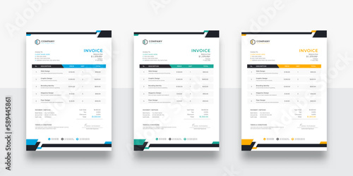 Professional and Clean Creative Corporate Business Invoice design template. Quotation Invoice Layout Template Paper Sheet Include Accounting, Price, Tax, and Quantity. With color variation Vector illu