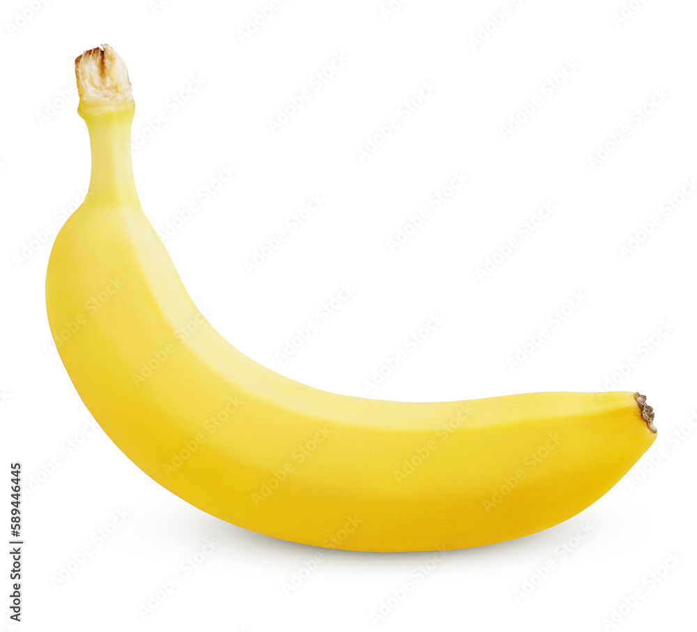 Single ripe banana isolated on transparent background