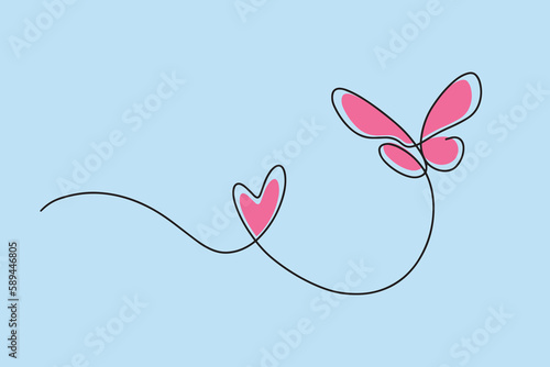 A heart and a butterfly drawn in one line. Vector illustration