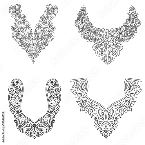 Textile Fabric neck design, pattern traditional, floral necklace embroidery design for fashion women clothing Neckline design for textile print.