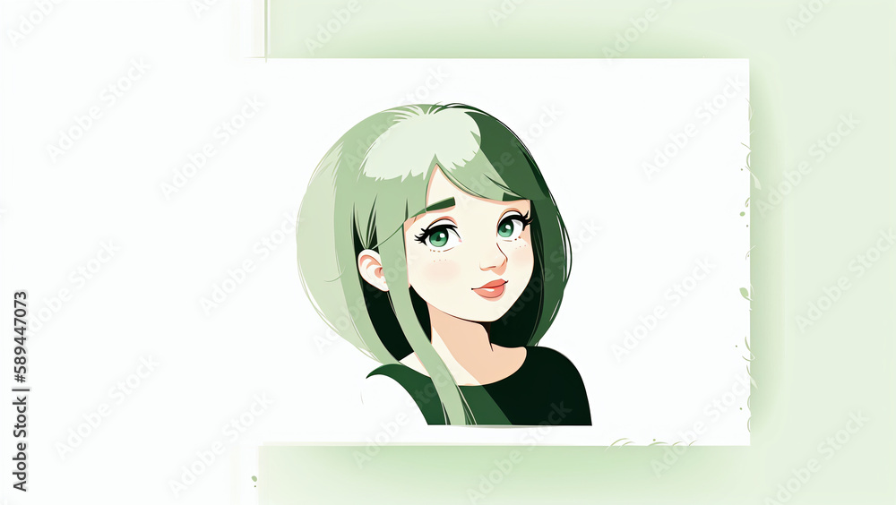 illustration portrait of a young woman looking at a view on white background, generative AI illustration portrait of a young woman looking at a view on white background, generative AI