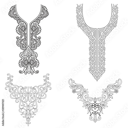 Textile Fabric neck design, pattern traditional, floral necklace embroidery design for fashion women clothing Neckline design for textile print.