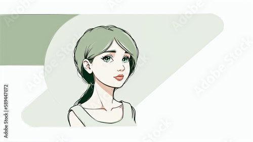 illustration portrait of a young woman looking at a view on white background, generative AI