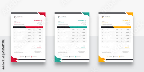 Creative and Unique abstract style business invoice template. Quotation Invoice Layout Template Paper Sheet Include Accounting, Price, Tax, and Quantity. With color variation Vector illustration