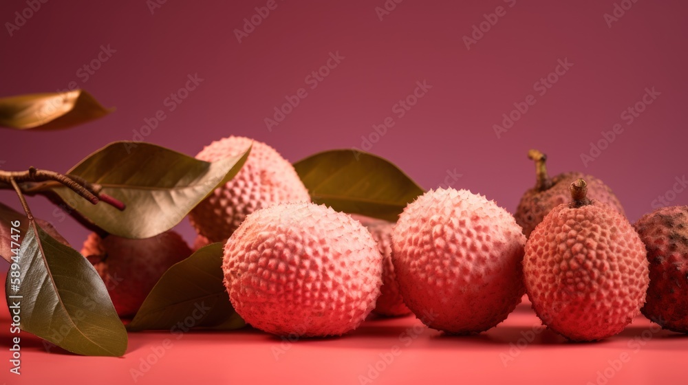 Juicy Sweetness Fresh Lychee Fruit on a Pink Background Juicy Sweetness Fresh Lychee Fruit on a Pink Background