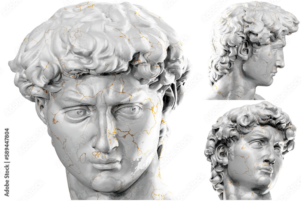 Obraz premium Beautiful 3D render of Michelangelo's David head sculpture.