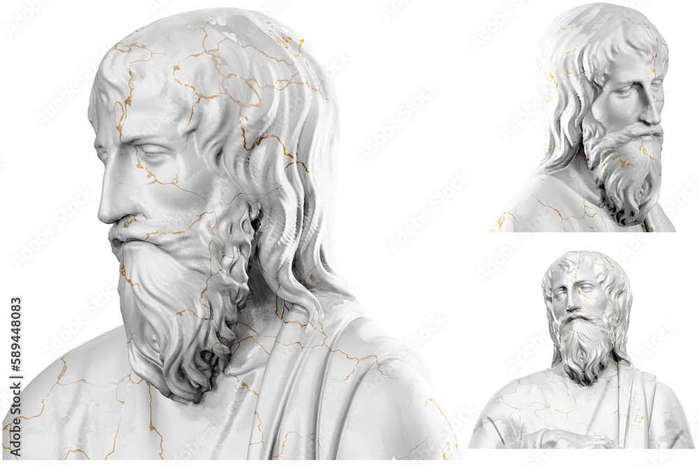 Obraz premium 3D render of a saint statue with stone texture and gold accents. Great for religious design projects..