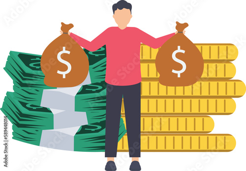 Rich man with his wealth, successful businessman earn investment profit, FIRE, financial independence retire early concept, rich happy businessman concept, wealth growth concept
