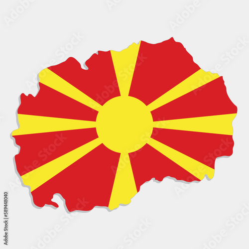 north macedonia map with flag on gray background