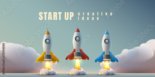 Rocket space startup, creative idea cover, landing page web site, Vector