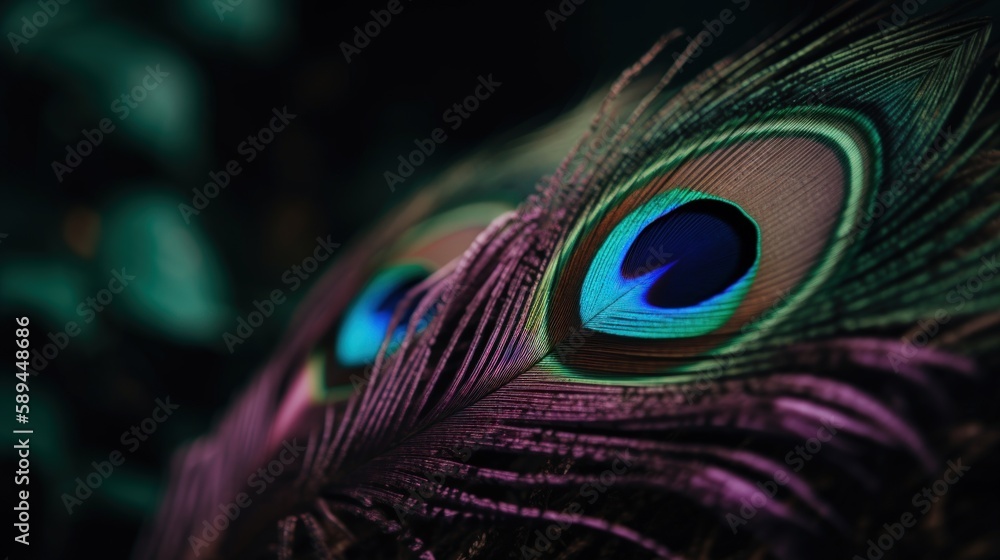 Naklejka premium Nature's Masterpiece A Stunning Macro Shot of a Green and Blue Peacock Feather