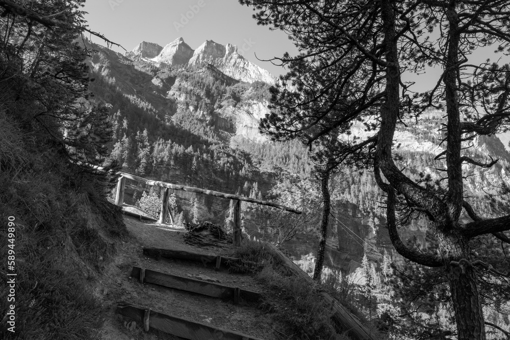 The outlook from way to Oeschinensee lake to peaks Isistock.