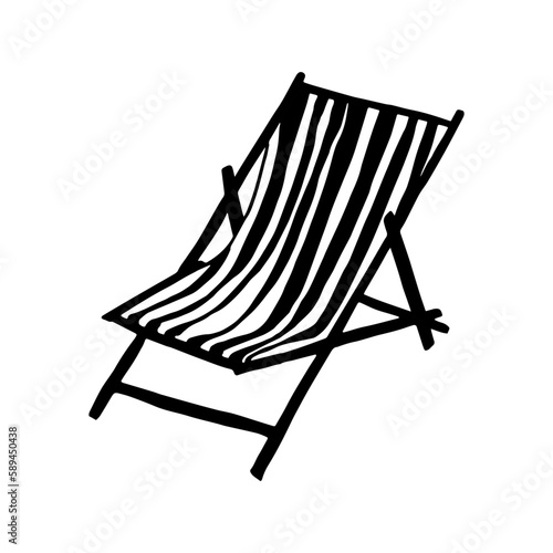 Summer lounge chair in doodle style on an isolated white background.Vector deck chair in hand drawn style.