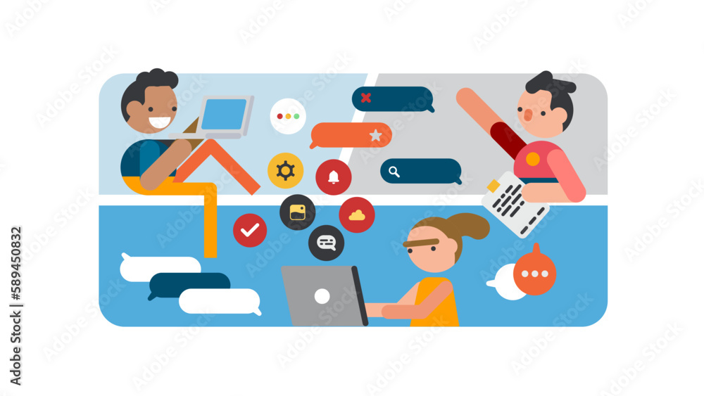 Online video conference concept team chatting stock illustration Online video conference concept team chatting stock illustration