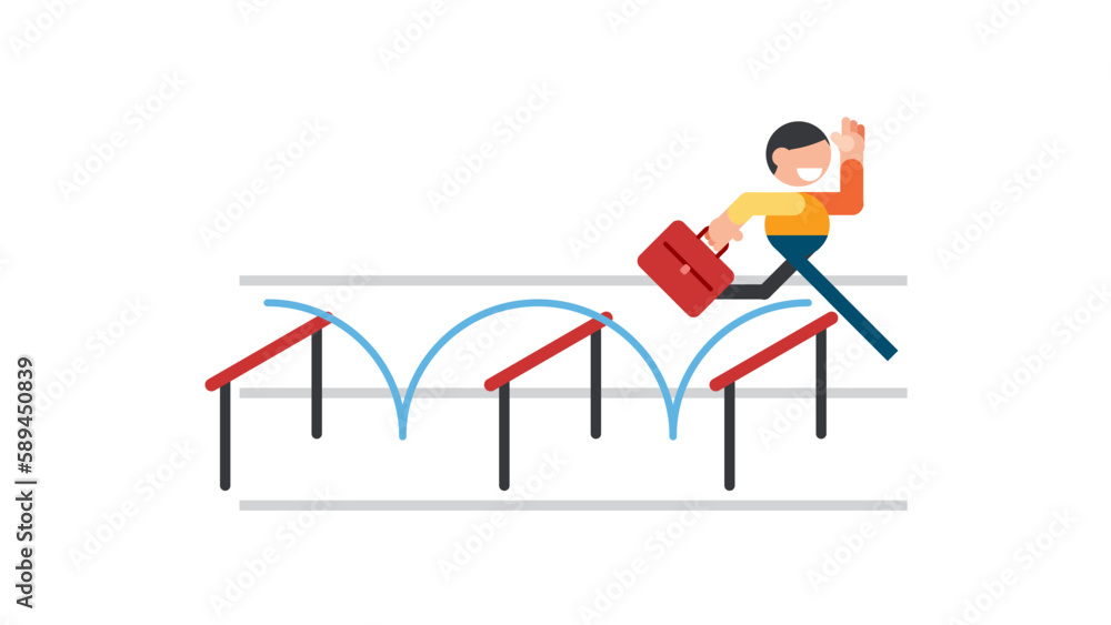Businessman jumping higher over hurdle. Overcome obstacles for success. Business concept Businessman jumping higher over hurdle. Overcome obstacles for success. Business concept