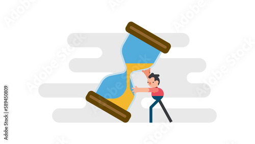entrepreneur trying to stop sandglass before it fall. time management.