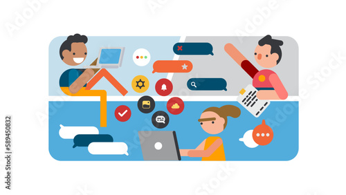 Online video conference concept team chatting stock illustration