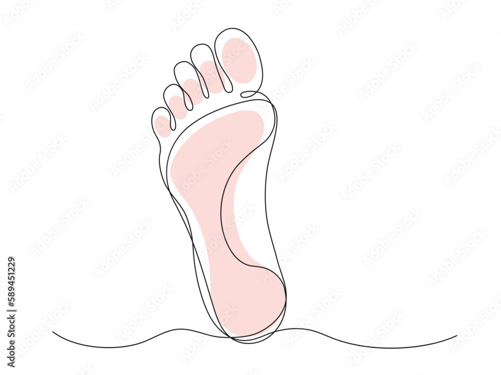 Continuous line drawing of bare foot. Minimalist black linear sketch isolated on white background. Continuous line drawing of bare foot. Minimalist black linear sketch isolated on white background.