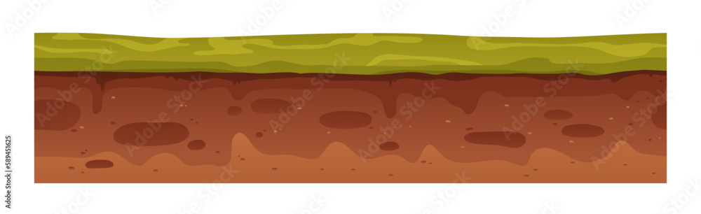 Green grass and brown earth ground layers, parts. Seamless underground level texture, cross-section. Cutaway lawn and moisturized soil levels. Flat vector illustration isolated on white background Green grass and brown earth ground layers, parts. Seamless underground level texture, cross-section. Cutaway lawn and moisturized soil levels. Flat vector illustration isolated on white background