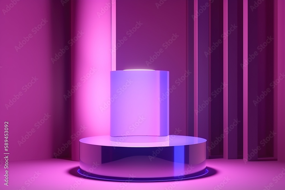 3d render. Abstract modern minimal pastel violet background illuminated with bright light. Showcase scene with cylinder podium for product presentation, Generative AI 3d render. Abstract modern minimal pastel violet background illuminated with bright light. Showcase scene with cylinder podium for product presentation, Generative AI